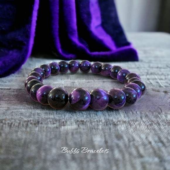 Purple Tiger Eye Bracelet Natural Stones 8mm Unisex Stretch Crystal Beads - Picture 2 of 3